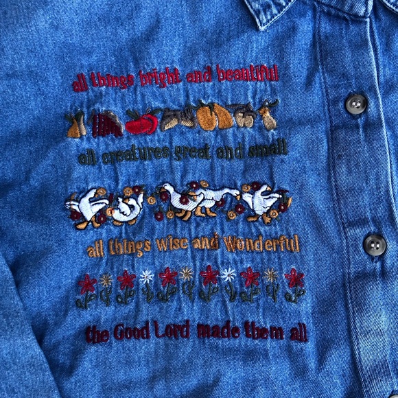 Vintage Maggie & Max Embroidered Chambray Denim Farmhouse Button Down Shirt XL - Picture 5 of 8